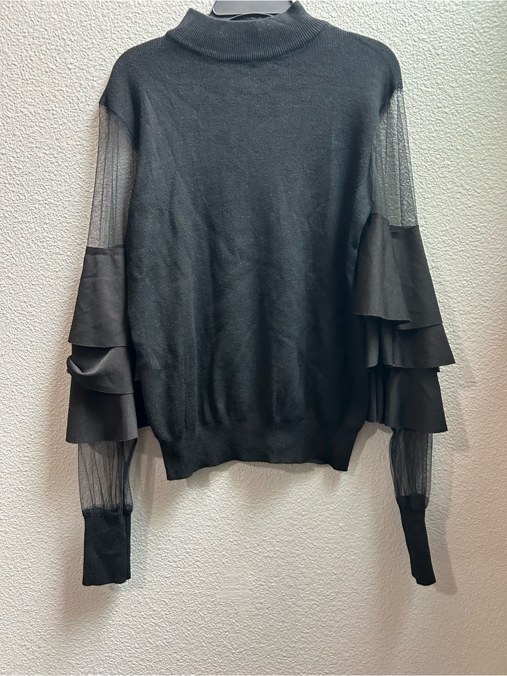 Fashion Nova Black Ruffle Mesh Sleeve Sweater